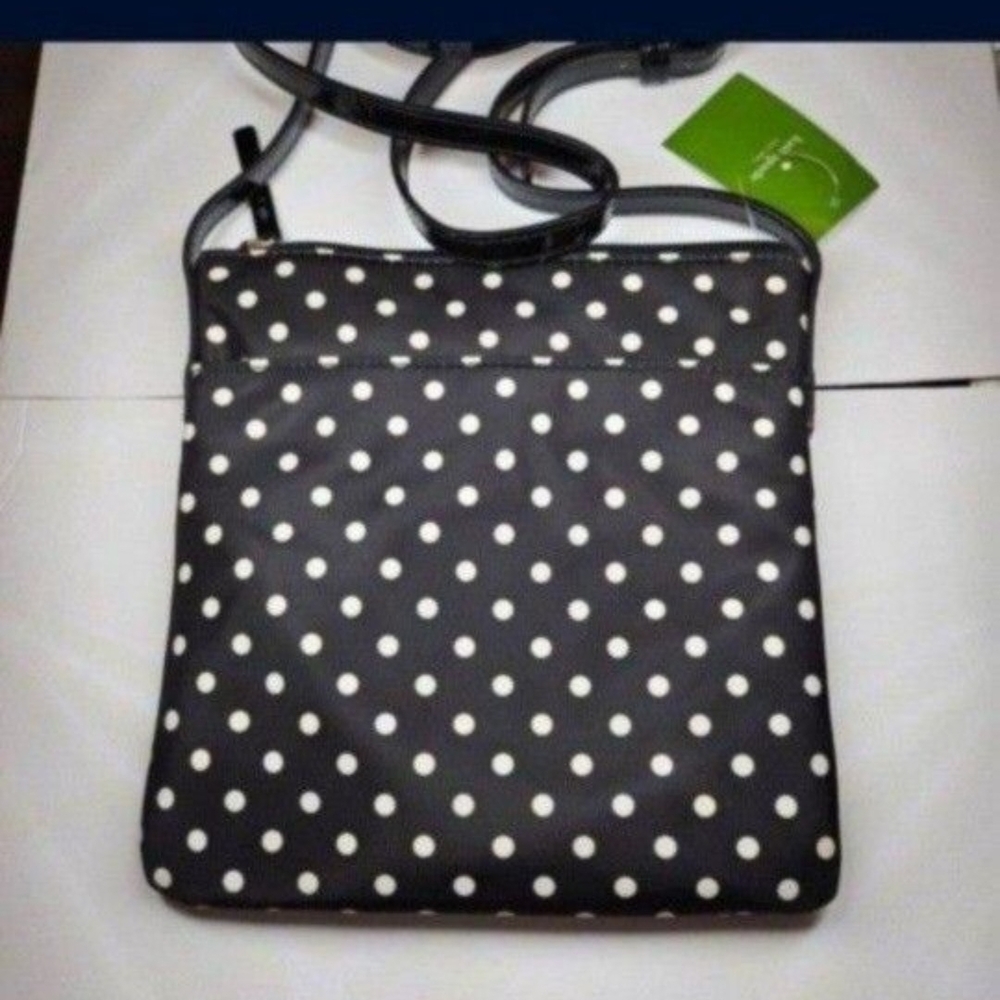 Kate Spade Black and White Polka Dot Crossbody Bag with Zipper